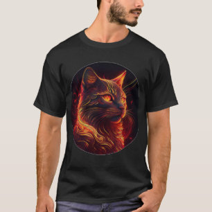 Zwarte kat met vuurrood en gouden aura t-shirt