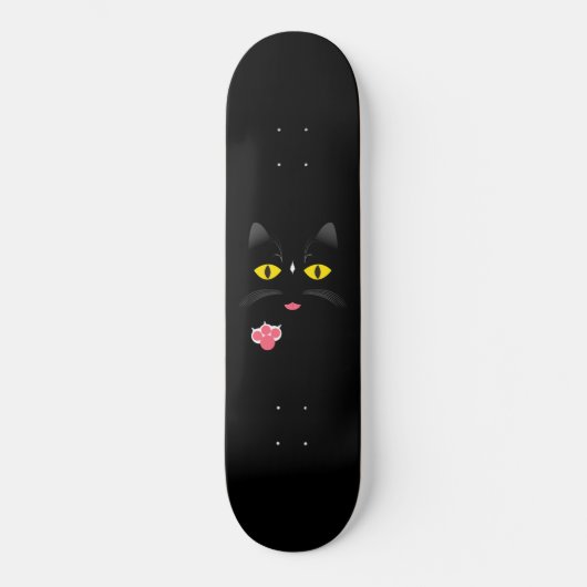 Zwarte kat met witte merken skateboard (Voorkant)