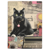 Zwarte kat met witte poten collage klembord (Achterkant)