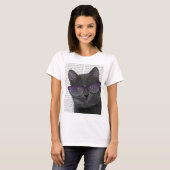 Zwarte Kat met zonnebril 2 T-shirt (Voorkant volledig)
