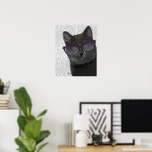 Zwarte Kat met zonnebril Poster (Thuiskantoor)