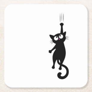 Zwarte Kat Minimalistische Muur Kunst Printbare, S Vierkante Kartonnen Onderzetter