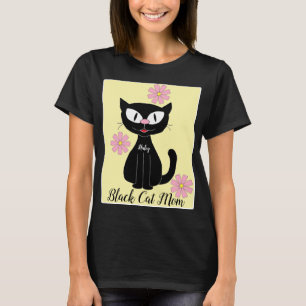 Zwarte Kat Moeder met Mooie Roze Bloemen Kat Liefh T-shirt