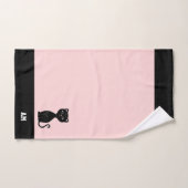 Zwarte Kat & Monogram op Zwart & Roze Bad Handdoek (Handdoek)