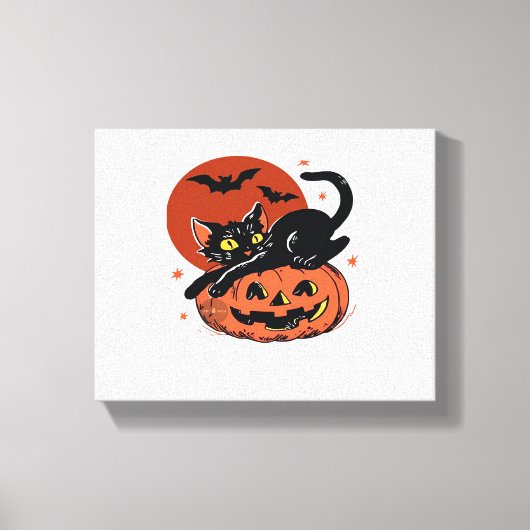 Zwarte kat, nostalgisch Halloween Classic T-shirt Canvas Afdruk (Voorkant)