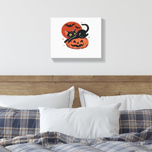 Zwarte kat, nostalgisch Halloween Classic T-shirt Canvas Afdruk (Insitu (Slaapkamer))