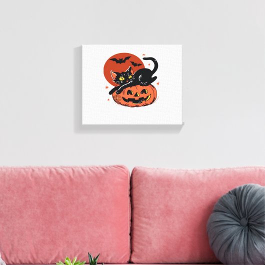 Zwarte kat, nostalgisch Halloween Classic T-shirt Canvas Afdruk (Insitu (Woonkamer))