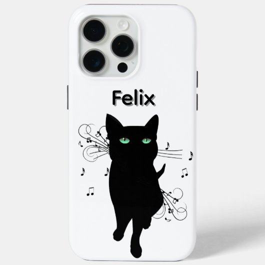Zwarte kat omringd door muzieknoten persoonlijk Case-Mate iPhone case (Achterkant)