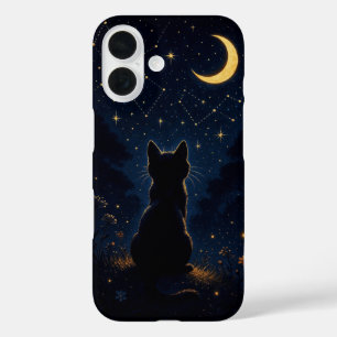 Zwarte Kat Onder Halve Maan - Magische Nachtelijke iPhone 16 Hoesje