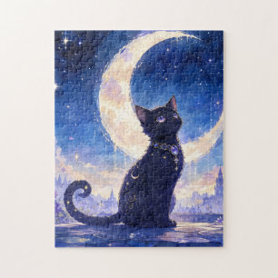Zwarte Kat onder Maanlicht Puzzel