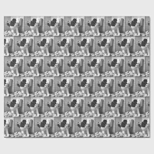 Zwarte kat ontrafelt een rol toiletpapier cadeaupapier (Vlak)