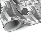 Zwarte kat ontrafelt een rol toiletpapier cadeaupapier (Rol Hoek)