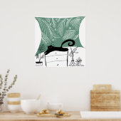 Zwarte Kat Ontspannen Plant Jungle Poster (Keuken)