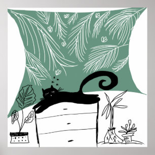 Zwarte Kat Ontspannen Plant Jungle Poster