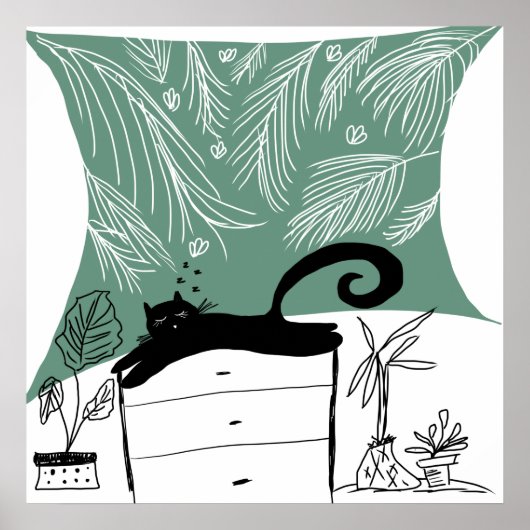 Zwarte Kat Ontspannen Plant Jungle Poster (Voorkant)