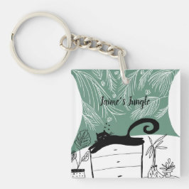 Zwarte Kat Ontspannen Plant Jungle Sleutelhanger