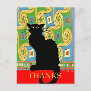 Zwarte kat op Abstract behang, tekst bewerken Briefkaart