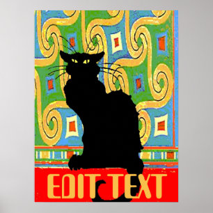 Zwarte Kat op Abstract behangpapier, bewerken teks Poster