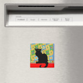 Zwarte kat op Abstract behangpapier Magneet (Insitu (Vaatwasser))