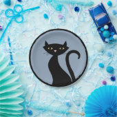 Zwarte kat op blauw papieren bordje (Feest)
