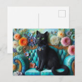 Zwarte kat op de bank briefkaart (Voorkant / Achterkant)