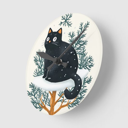 Zwarte kat op de kerstboom ronde klok (Hoek)