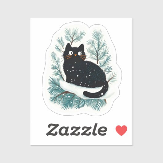 Zwarte kat op de kerstboom schattig sticker (Vel)