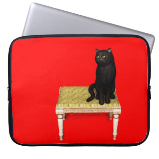 Zwarte kat op de kruk laptophoes laptop sleeve