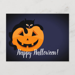 Zwarte kat op de Moon Halloween Briefkaart