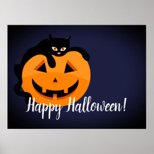 Zwarte kat op de Moon Halloween Poster