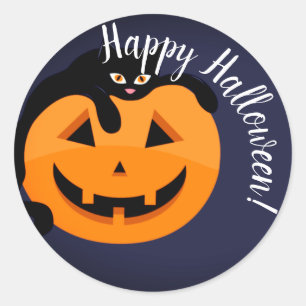 Zwarte kat op de Moon Halloween Ronde Sticker