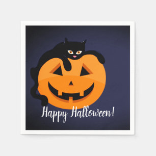 Zwarte kat op de Moon Halloween Servet