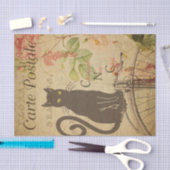  zwarte kat op een Briefkaart-ontkoppelingstang P Tissuepapier (Craft)