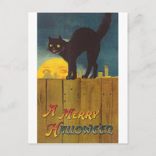  zwarte kat op een Fence Halloween-kaart Briefkaart