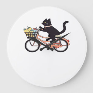 Zwarte Kat op een Fiets Zwarte Kat Kunst Klassiek Grote Klok