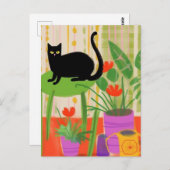 Zwarte kat op een groene stoel briefkaart (Voorkant / Achterkant)