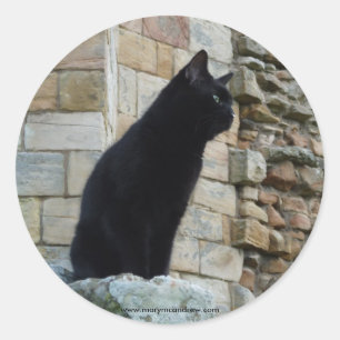 "Zwarte kat op een kasteelmuur" (2) Ronde Sticker