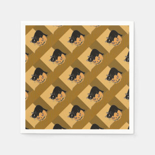 Zwarte kat op een pompoen servet