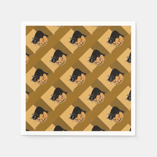 Zwarte kat op een pompoen servet (Voorkant)