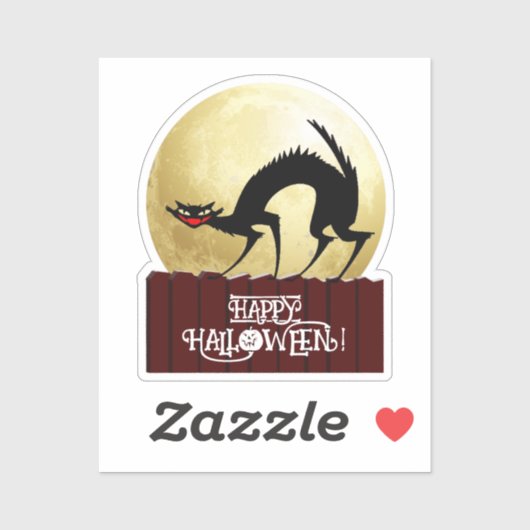Zwarte kat op Fence Halloween Sticker (Vel)