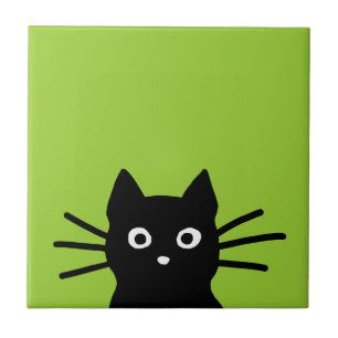 Zwarte Kat op groen (kleur is ) Tegeltje