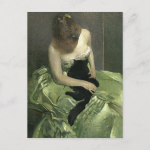 Zwarte kat op groene garnaal briefkaart