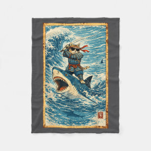 Zwarte Kat op Haai Retro Golf Krijger Grappig Fleece Deken