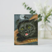 Zwarte kat op het Briefkaart van Broom Halloween (Staand voorkant)