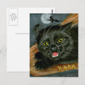 Zwarte kat op het Briefkaart van Broom Halloween (Voorkant / Achterkant)