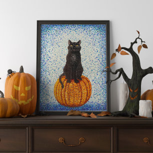 Zwarte kat op het Poster Pumpkin Halloween