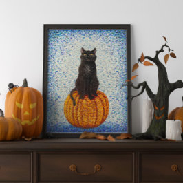 Zwarte kat op het Poster Pumpkin Halloween