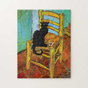 Zwarte kat op houten stoel legpuzzel