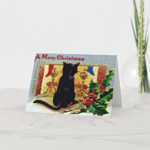  zwarte kat op kerstfeestdag feestdagen kaart