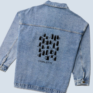 Zwarte kat op maat denim jacket